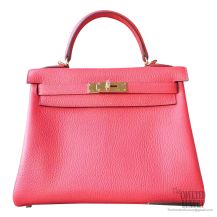 Hermes Kelly 28 Bag t5 Rose Jaipur Clemence GHW