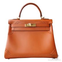 Hermes Kelly 28 Bag Ghillies ck34 Fauve Tadelakt GHW