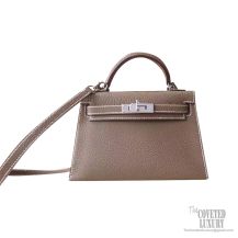 Hermes Mini Kelly II Bag ck18 Etoupe Chevre PHW