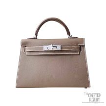 Hermes Mini Kelly II Bag ck18 Etoupe Epsom PHW