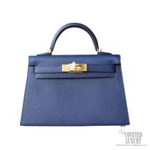 Hermes Mini Kelly II Bag ck73 Blue Saphir Epsom GHW