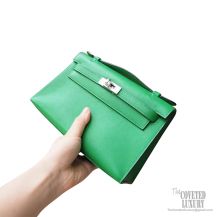 Hermes Mini Kelly 22 Pochette Bag 1k Bambou Swift PHW