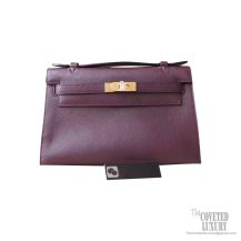 Hermes Mini Kelly 22 Pochette Bag ck58 Prune Swift GHW