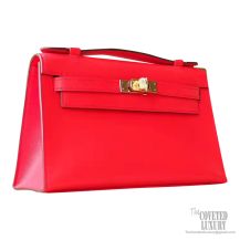 Hermes Mini Kelly 22 Pochette Bag s5 Rouge Tomate Swift GHW