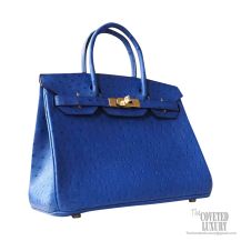 Hermes Birkin 30 Handbag ck77 Blue Iris Ostrich GHW