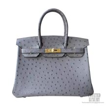 Hermes Birkin 30 Handbag ck82 Gris Agate Ostrich GHW