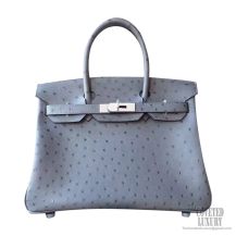 Hermes Birkin 30 Handbag ck82 Gris Agate Ostrich PHW