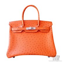 Hermes Birkin 30 Handbag ck93 Orange Ostrich PHW