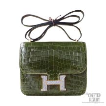 Hermes Mini Constance 18 Vert Veronese Shiny Nile Croc Lizard Buckle GHW