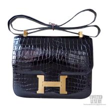 Hermes Constance 23 Bag ck89 Noir Shiny Nile Croc GHW