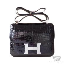 Hermes Constance 23 Bag ck89 Noir Shiny Nile Croc PHW