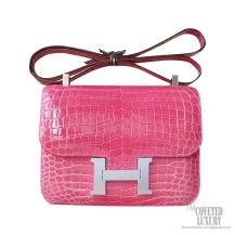 Hermes Constance 23 Bag e5 Rose Tyrien Shiny Nile Croc PHW