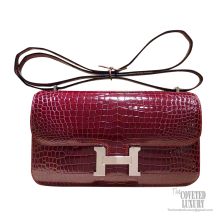 Hermes Constance Elan 25 Bag ck57 Bordeaux Shiny Porosus Croc PHW