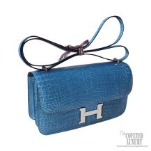 Hermes Constance Elan 25 Bag n7 Blue Tempet Shiny Porosus Croc PHW