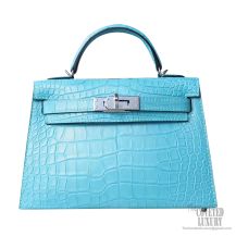 Hermes Mini Kelly II Bag 3z Blue Saint Cyr Matte Alligator PHW