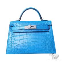 Hermes Mini Kelly II Bag 7q Mykonos Matte Alligator PHW