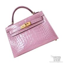 Hermes Mini Kelly II Bag cc94 Terre Cuite Shiny Alligator