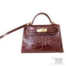 Hermes Mini Kelly II Bag ck31 Miel Shiny Alligator GHW