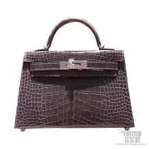 Hermes Mini Kelly II Bag ck88 Graphite Shiny Alligator PHW