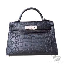 Hermes Mini Kelly II Bag ck89 Noir Matte Alligator PHW