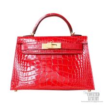 Hermes Mini Kelly II Bag d5 Geranium Shiny Alligator GHW