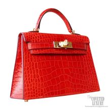 Hermes Mini Kelly II Bag d5 Geranium Matte Alligator GHW