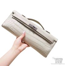 Hermes Kelly Cut 31 Clutch 8L Beton Matte Porosus Croc PHW