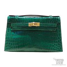 Hermes Mini Kelly 22 Pochette Bag Vert Emeraude Shiny Nile Croc GHW