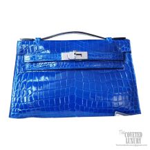 Hermes Mini Kelly 22 Pochette Bag Blue Electric Shiny Nile Croc PHW