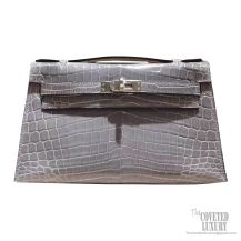 Hermes Mini Kelly 22 Pochette Bag 8m Paris Grey Shiny Nile Croc PHW