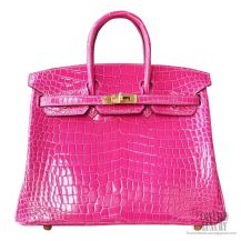 Hermes Birkin 25 Bag 5j Fuschia Pink Shiny Porosus Croc GHW