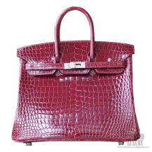 Hermes Birkin 25 Bag cc57 Bordeaux Shiny Porosus Croc PHW