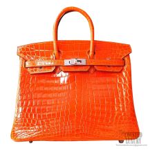 Hermes Birkin 25 Bag cc93 Orange Shiny Nile Croc PHW