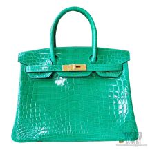 Hermes Birkin 30 Bag 6q Vert Emeraue Shiny Nile Croc GHW