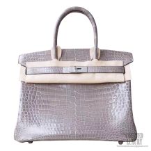 Hermes Birkin 30 Bag Gris Tourterelle Shiny Porosus Croc PHW