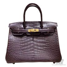 Hermes Birkin 30 Bag ck47 Chocolate Matte Alligator GHW