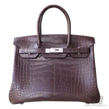 Hermes Birkin 30 Bag ck47 Chocolate Matte Nile Croc PHW