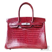 Hermes Birkin 30 Bag Bordeaux Shiny Porosus Croc PHW