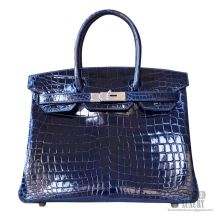 Hermes Birkin 30 Bag ck73 Blue Saphir Shiny Nile Croc PHW