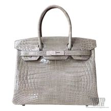 Hermes Birkin 30 Bag Gris Tourterelle Shiny Nile Croc PHW