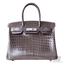 Hermes Birkin 30 Bag ck88 Graphite Shiny Porosus Croc PHW