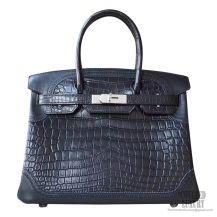 Hermes Birkin 30 Bag Ghillies ck89 Matte Nile Croc PHW