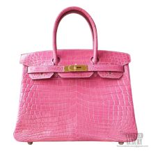 Hermes Birkin 30 Bag e5 Rose Tyrien Shiny Nile Croc GHW