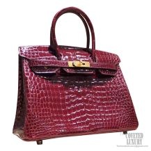 Hermes Birkin 30 Bag f5 Bourgogne Shiny Porosus Croc GHW