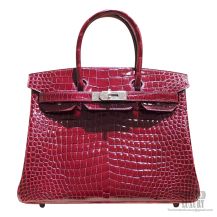 Hermes Birkin 30 Bag Bourgogne Shiny Porosus Croc PHW