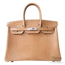 Hermes Birkin 35 Bag ck14 Beige Shiny Porosus Croc PHW