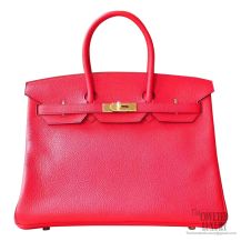 Hermes Birkin 35 Purse q5 Rouge Casaque Togo GHW