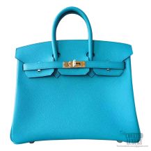 Hermes Birkin 25 Bag 7f Blue Paon Epsom GHW