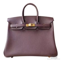 Hermes Birkin 25 Bag ck47 Chocolate Clemence GHW