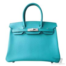 Hermes Birkin 30 Handbag 7f Blue Paon Epsom PHW